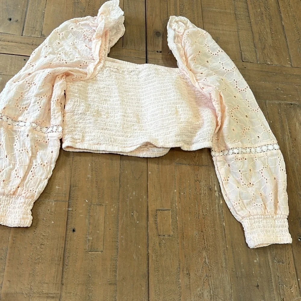 River island peach lace crop top and skirt set